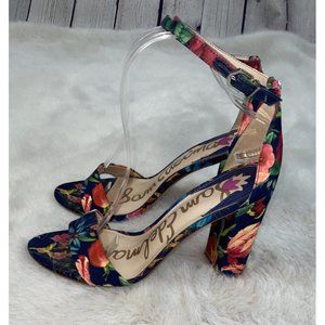 SAM EDELMAN Womens’ Yaro Buckle Navy Floral Heels Size 8.5 RARE